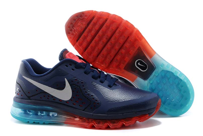 Bleu Nike Air Max 2014 Cuir Chaussures De Course Hommes Orange Fonce